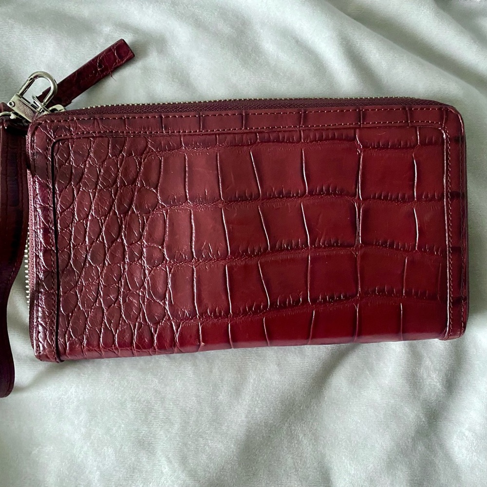 Halogen Burgundy Croc-Embossed Wallet